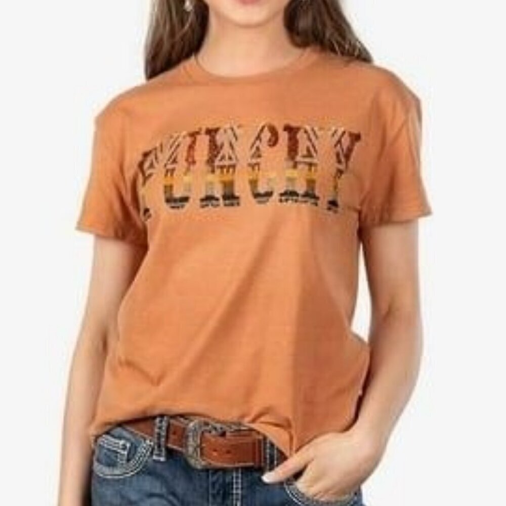 Hooey Women's Short Sleeve Straight Punchy Logo Graphic T-Shirt Sienna